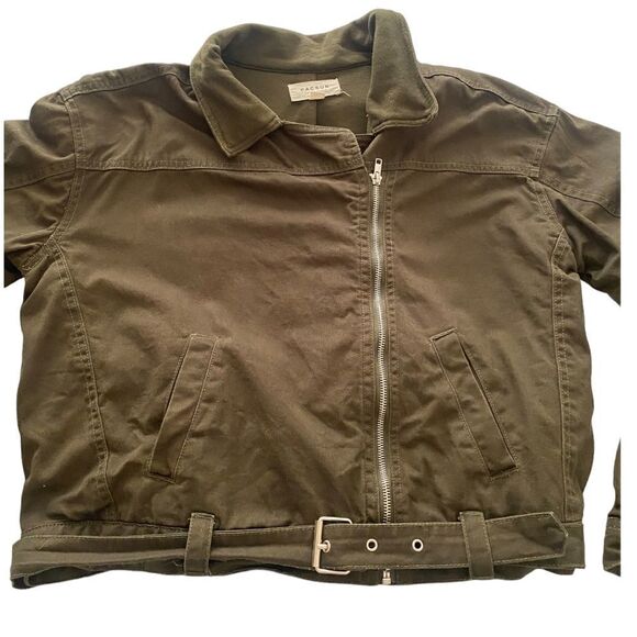 Pacsun Olive Green Zip Up Bomber Women’s Flight Jacket Asymmetrica Zipper - Picture 3 of 11